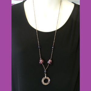 Purple Necklace Glass Heart Beads Abalone Pendant